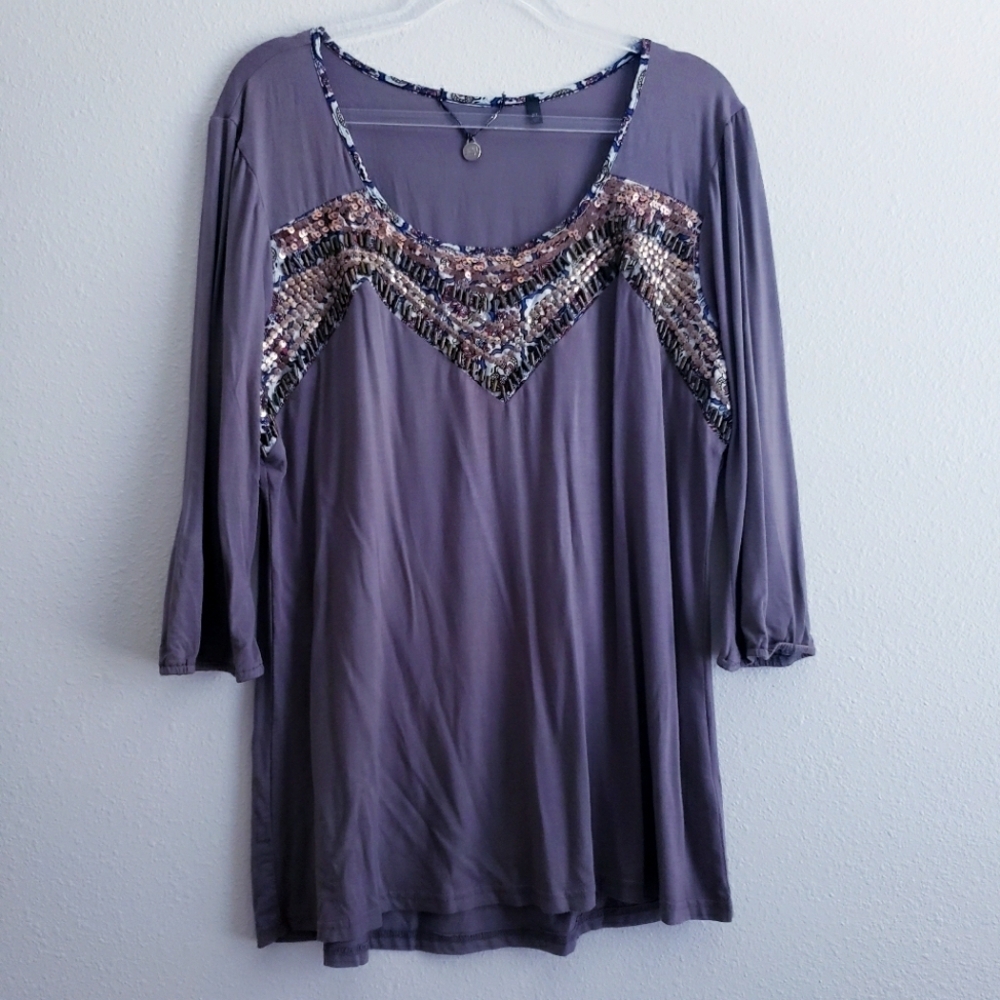 BKE Boutique Beaded 3/4 Sleeve Blouse